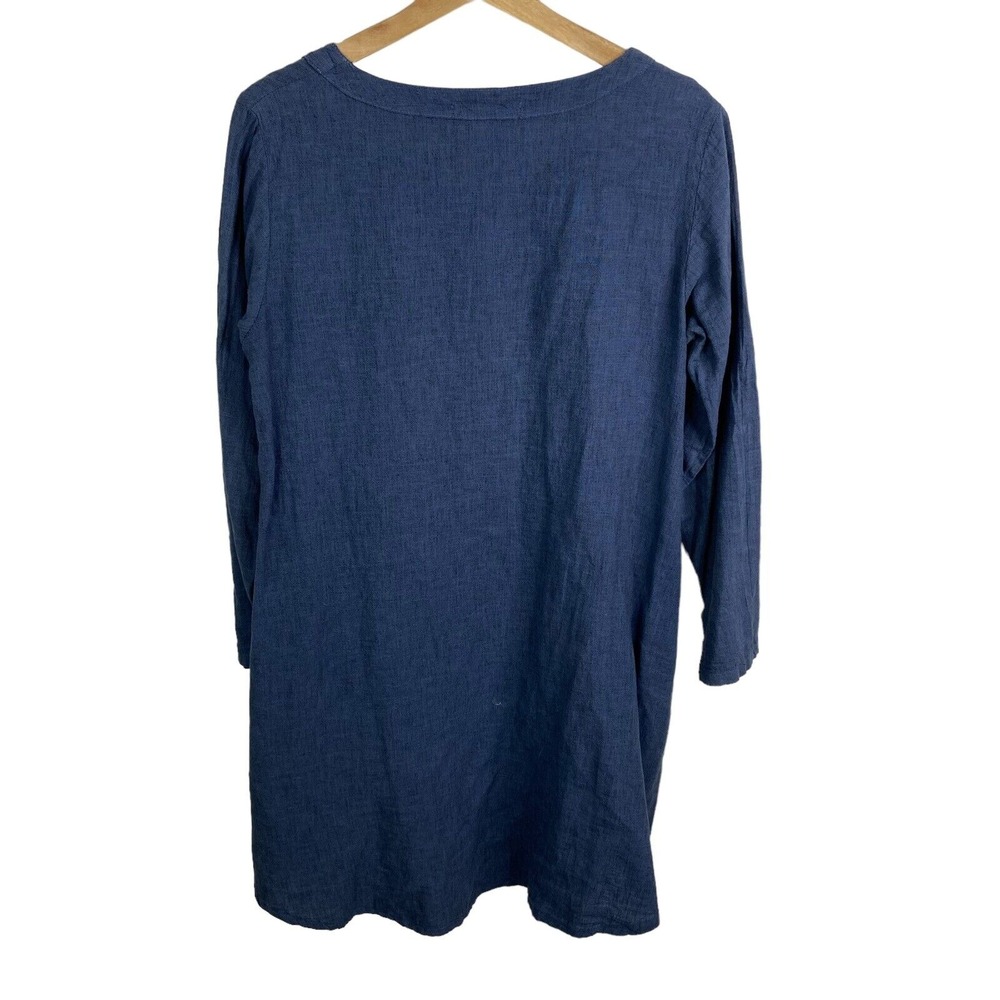Cut loose tunic dress‎ women sz XS Navy blue linen blend lagenlook gauze boxy - Picture 2 of 5